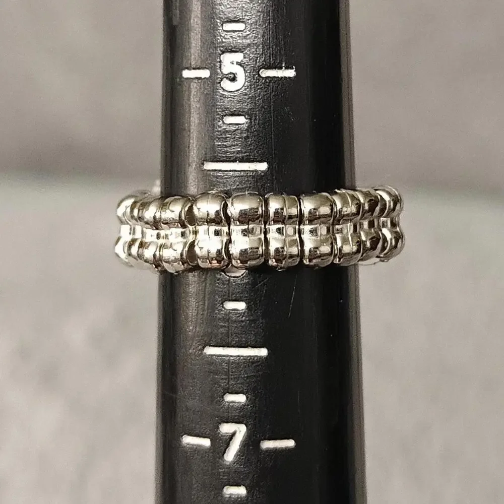 Silvertone Black Faceted Stone Statement Ring Stretch‎ OSFM New_4